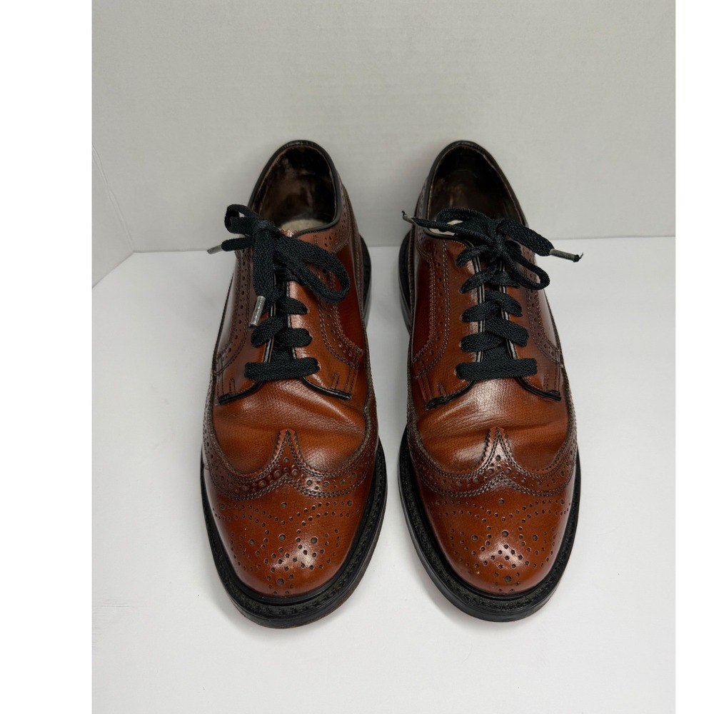 Vintage Essex Brown Leather Wingtip Brogue Oxford Dress Shoes Mens Made in USA